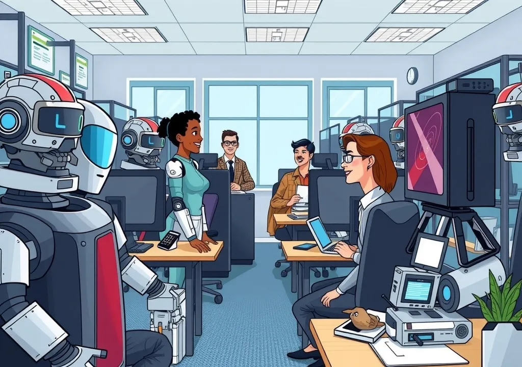 People in office with robots.